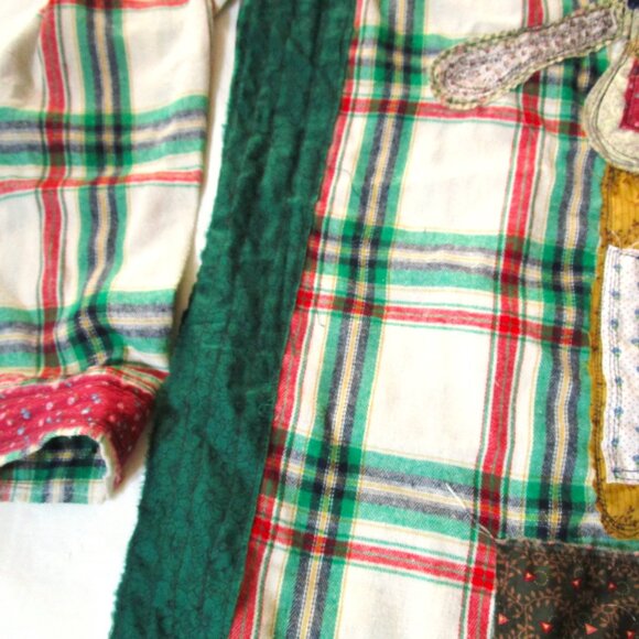 Upcycled Flannel Shirt with Patchwork Cat Design Handmade Boho Grunge Plaid - Picture 8 of 16